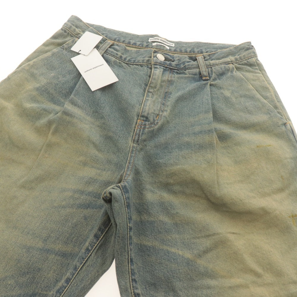 ■ uniform experiment デニムパンツ ボトムス FADE DENIM BOLD-FIT TUCK JEANS SOPH. ダメージ柄 メンズ 1(S) インディゴ タグ付き未使用