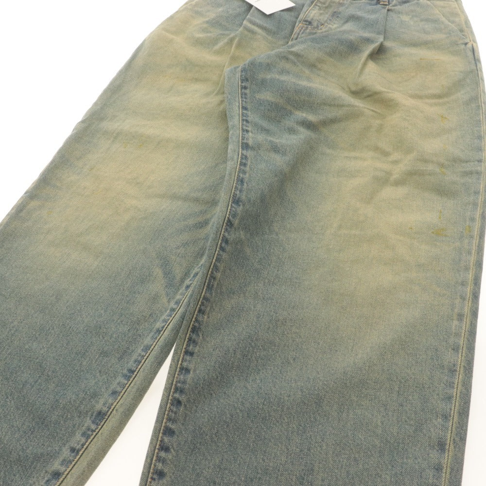 ■ uniform experiment デニムパンツ ボトムス FADE DENIM BOLD-FIT TUCK JEANS SOPH. ダメージ柄 メンズ 1(S) インディゴ タグ付き未使用