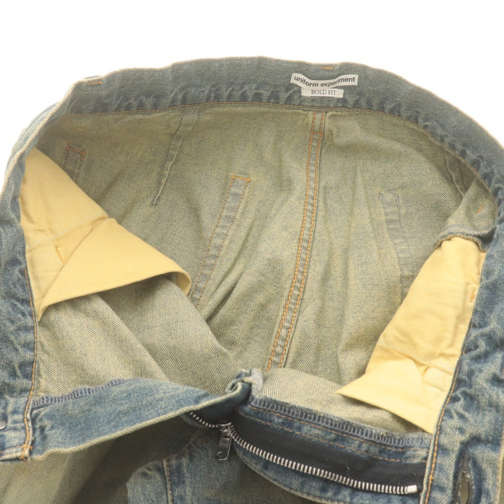 ■ uniform experiment デニムパンツ ボトムス FADE DENIM BOLD-FIT TUCK JEANS SOPH. ダメージ柄 メンズ 1(S) インディゴ タグ付き未使用