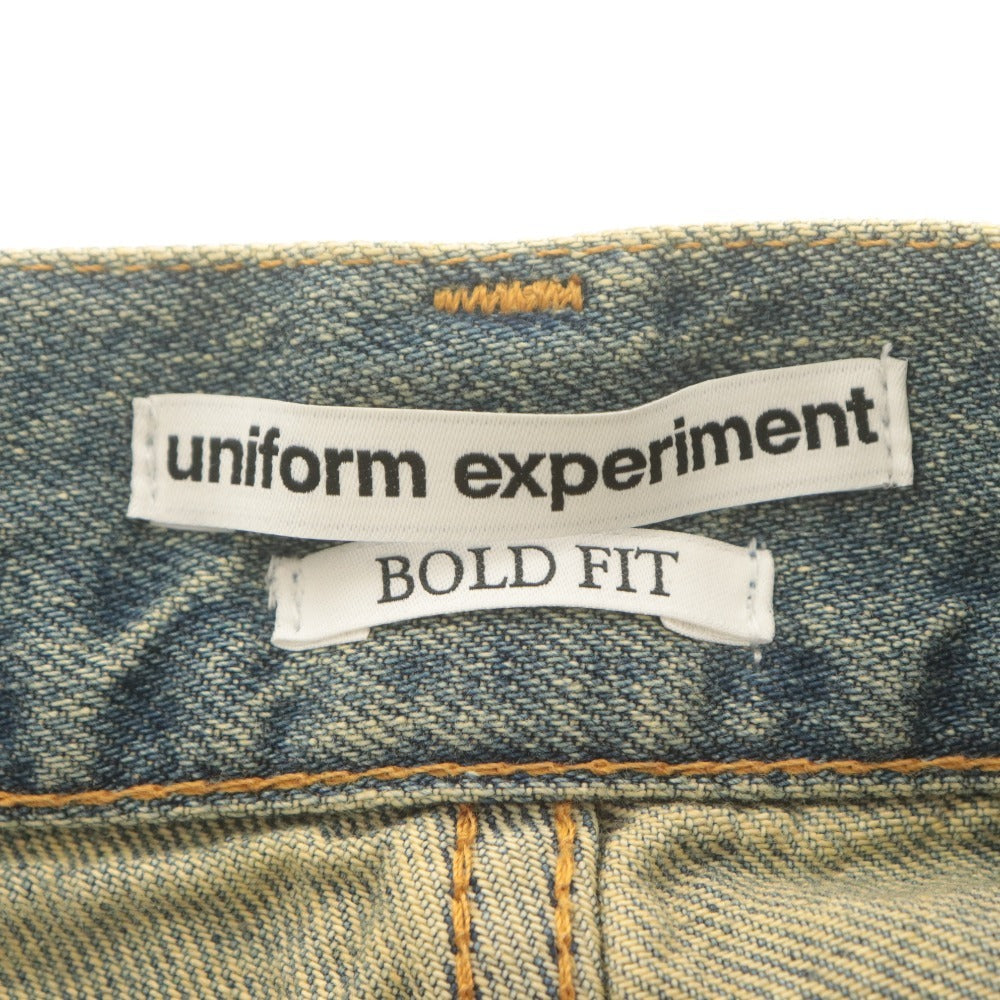 ■ uniform experiment デニムパンツ ボトムス FADE DENIM BOLD-FIT TUCK JEANS SOPH. ダメージ柄 メンズ 1(S) インディゴ タグ付き未使用