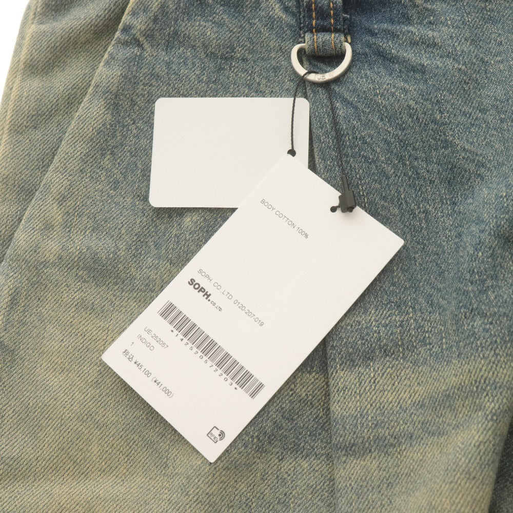 ■ uniform experiment デニムパンツ ボトムス FADE DENIM BOLD-FIT TUCK JEANS SOPH. ダメージ柄 メンズ 1(S) インディゴ タグ付き未使用