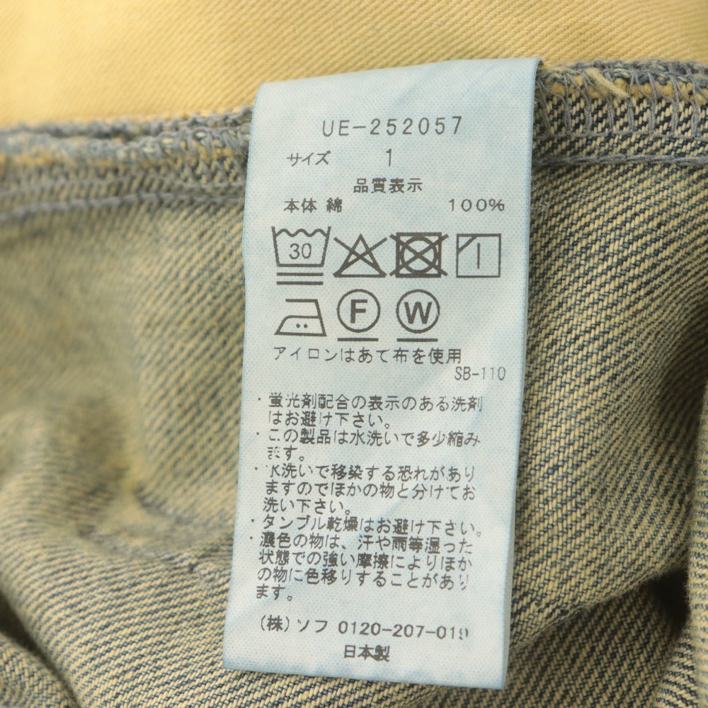 ■ uniform experiment デニムパンツ ボトムス FADE DENIM BOLD-FIT TUCK JEANS SOPH. ダメージ柄 メンズ 1(S) インディゴ タグ付き未使用