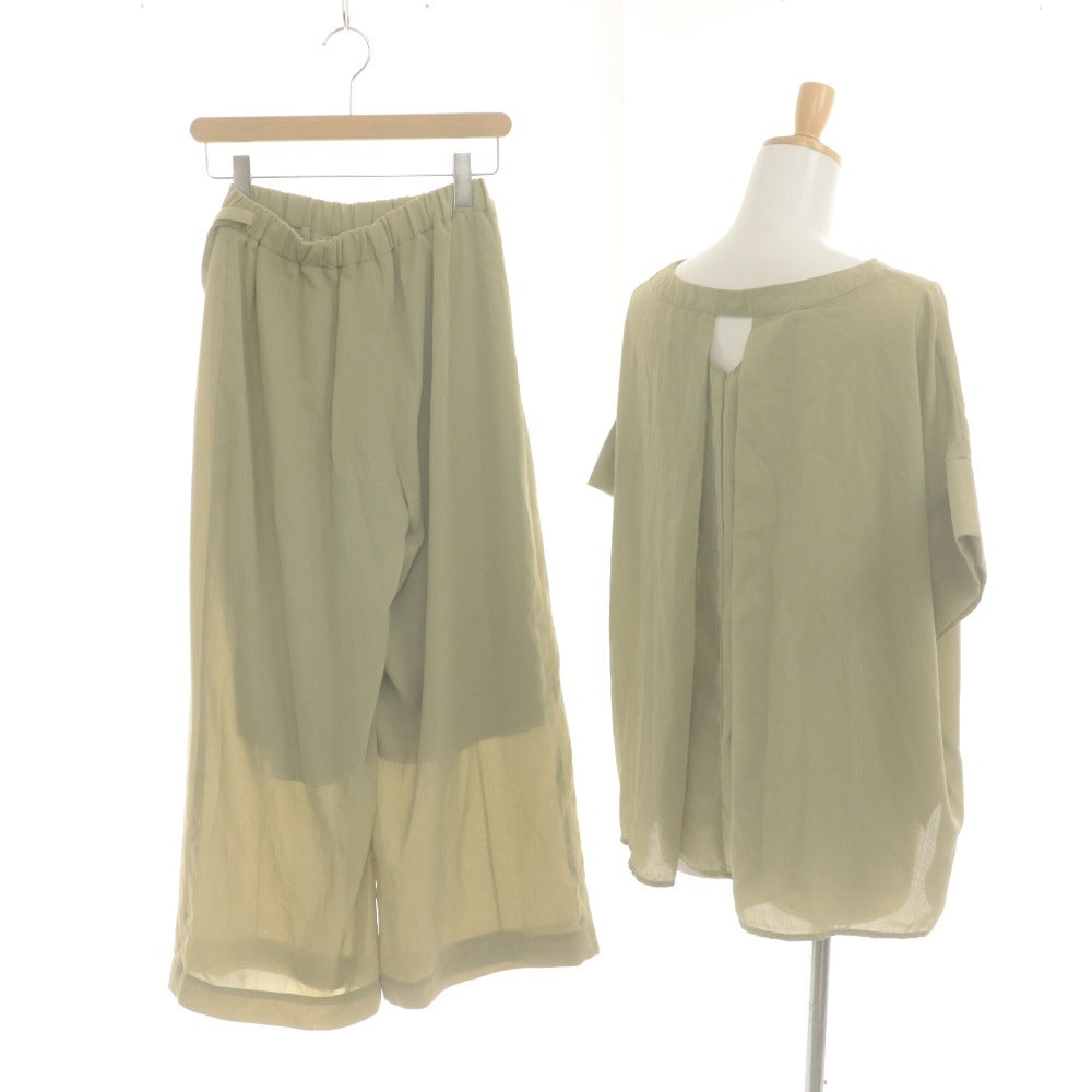 ■ Bou Jeloud ブージュルード 麻ライクブラウス パンツ セットアップ 半袖 トップス ボトムス レディース 38 (M相当) カーキグレー