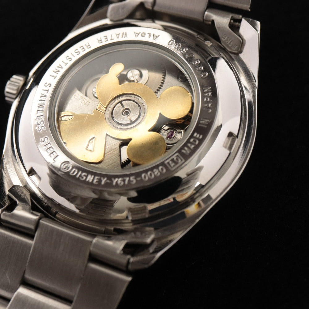 ■ SEIKO ALBA Y675-0080 Disney Mickey Mouse Limited Collection, Limited to 500 Pieces, Automatic, 104g, Silver, with Box and Accessories