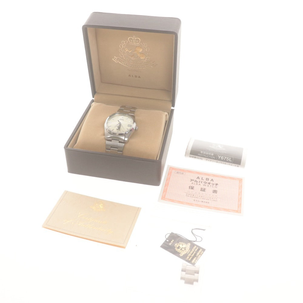 ■ SEIKO ALBA Y675-0080 Disney Mickey Mouse Limited Collection, Limited to 500 Pieces, Automatic, 104g, Silver, with Box and Accessories