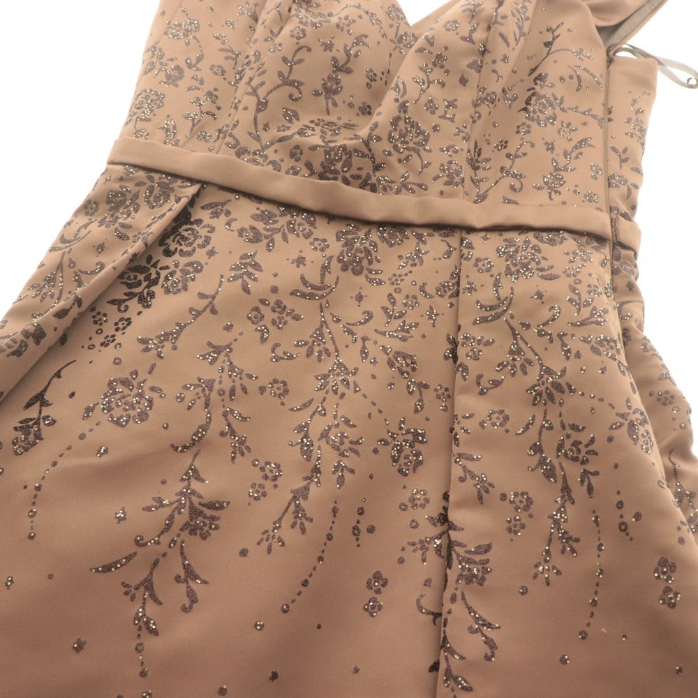 ■ エメ AIMER ドレス ロング ノースリーブ 13-6-136 小花柄 ラメ 光沢 リボン レディース 9号 ライトブラウン