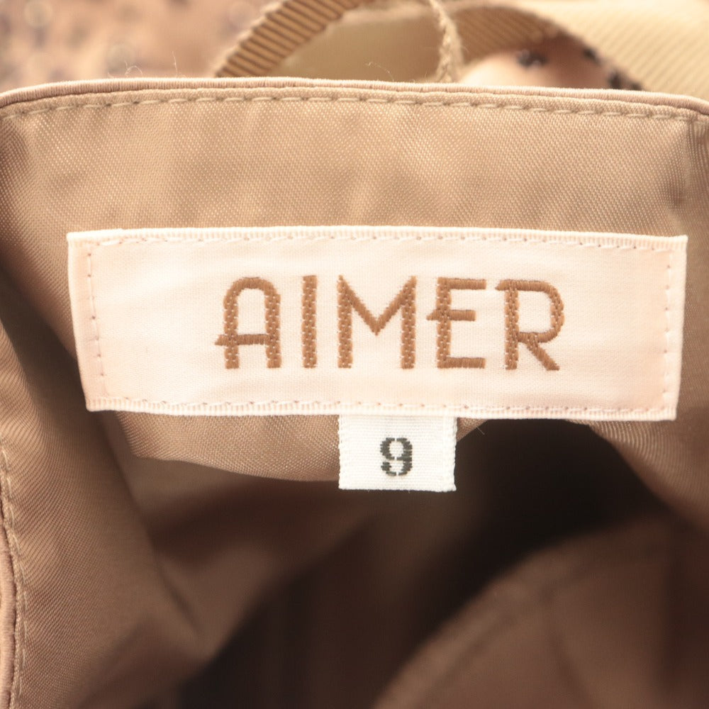 ■ エメ AIMER ドレス ロング ノースリーブ 13-6-136 小花柄 ラメ 光沢 リボン レディース 9号 ライトブラウン