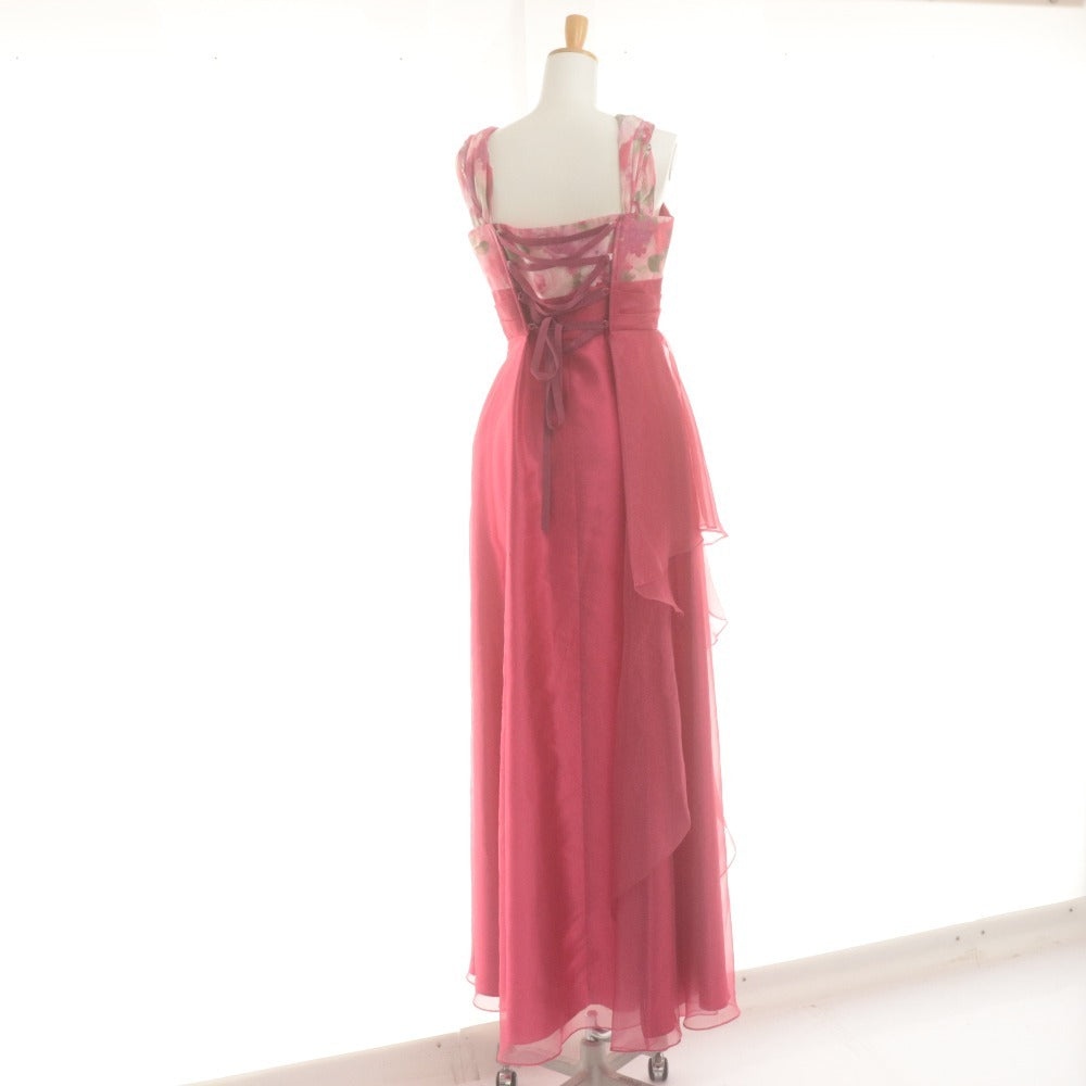 ■ エメ AIMER ドレス ロング 27-4-178 演奏会 舞台 花柄 フラワー カラー 日本製 レディース 9号 ピンク レッド系