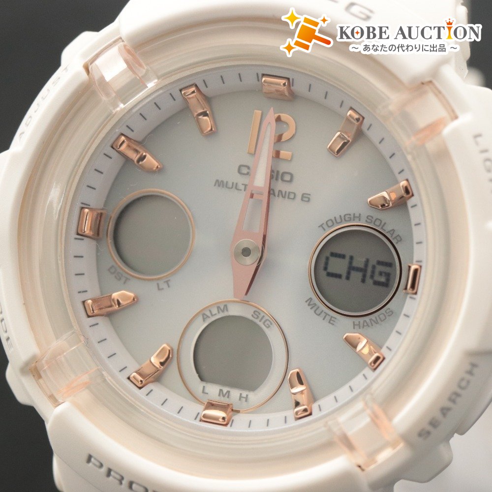 ■ カシオ CASIO 腕時計 BABY-G BGA-2800 ソーラー電波 マット 10気圧防水 耐衝撃構造 ピンクゴールド レディース ホワイト系 袋付き