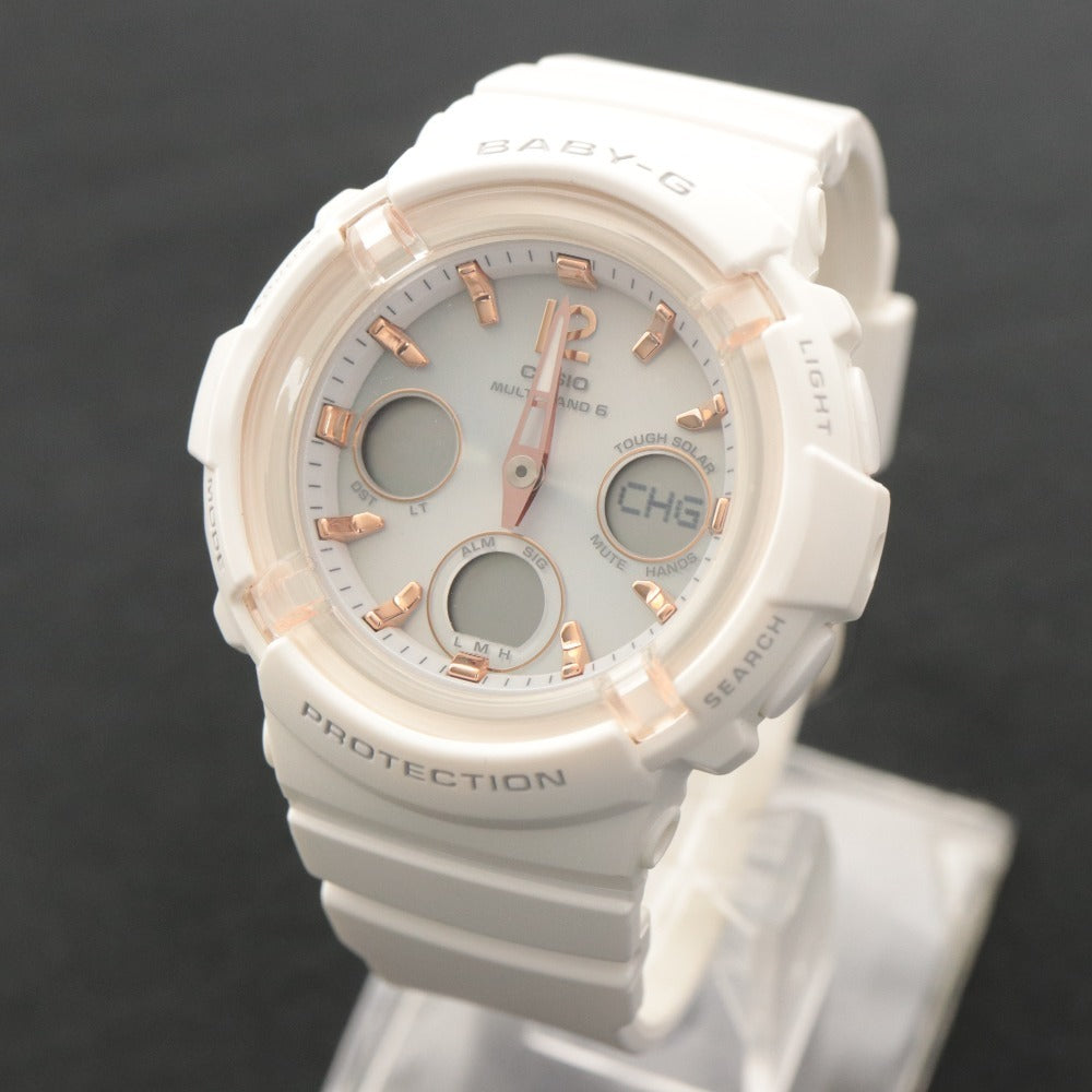 ■ カシオ CASIO 腕時計 BABY-G BGA-2800 ソーラー電波 マット 10気圧防水 耐衝撃構造 ピンクゴールド レディース ホワイト系 袋付き