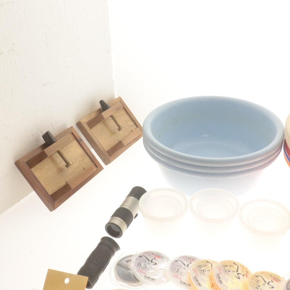 ■ へらぶな 釣り用小道具 大量セットまとめ売り 針 道糸 ハリス 針外し 餌ボール バケツ カウンター 浮フロート 等 付属品付き未開封含む