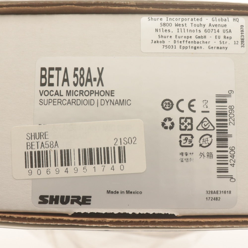 ■ SHURE シュアー ダイナミックマイク BETA58A XLR ボーカル用マイクロホン 音響機材 付属品付き(ケーブルなし) 動作品 美品