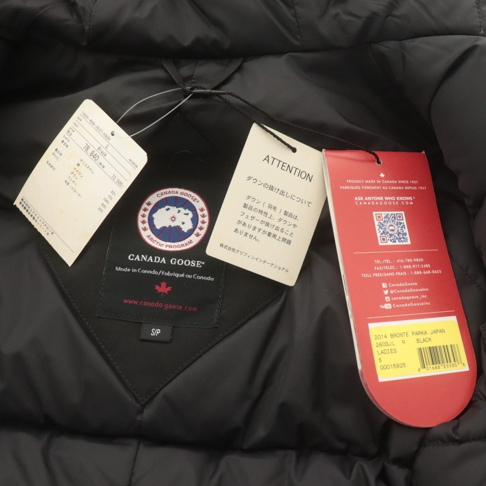■ CANADA GOOSE ダウンコート ジャケット長袖 アウター BRONTE PARKA 2603JL フード取外式 レディース S ブラック 黒 タグ付き 未使用