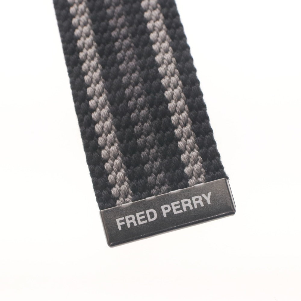 ■ FRED PERRY フレッドペリー ベルト ストライプ ウェビング シルバープレートバックル ポリエステル 1SZ 黒 グレー タグ付き 未使用