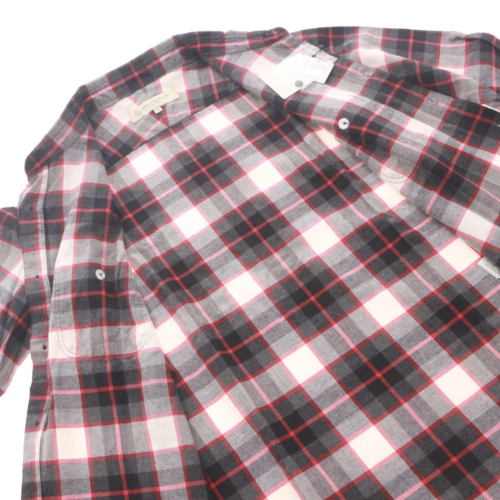 ■ BEAUTY&YOUTH UNITED ARROWS ネルシャツ 長袖 トップス 襟 フロントボタン チェック柄 レディース S 黒 赤系 グレー タグ付き 未使用