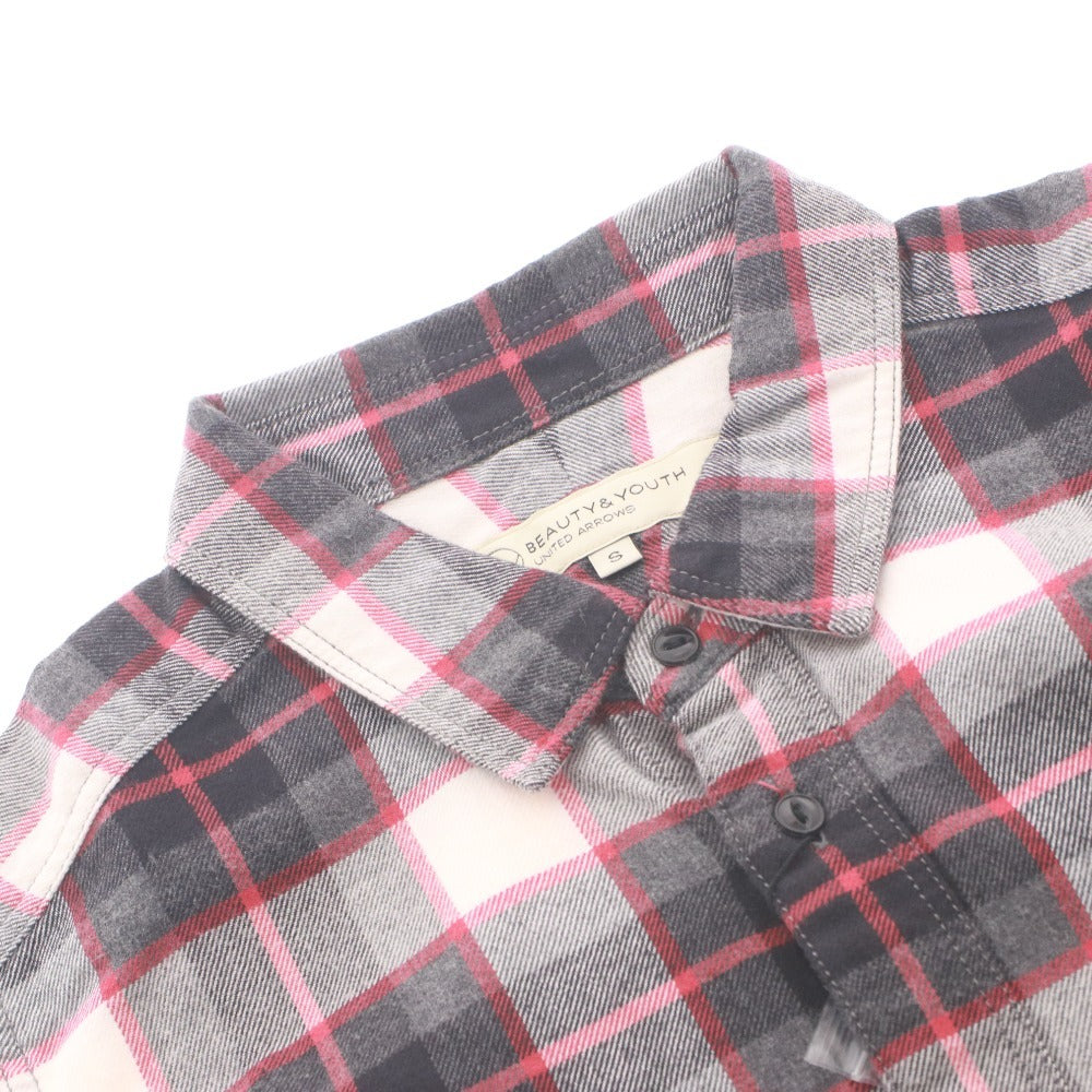 ■ BEAUTY&YOUTH UNITED ARROWS ネルシャツ 長袖 トップス 襟 フロントボタン チェック柄 レディース S 黒 赤系 グレー タグ付き 未使用