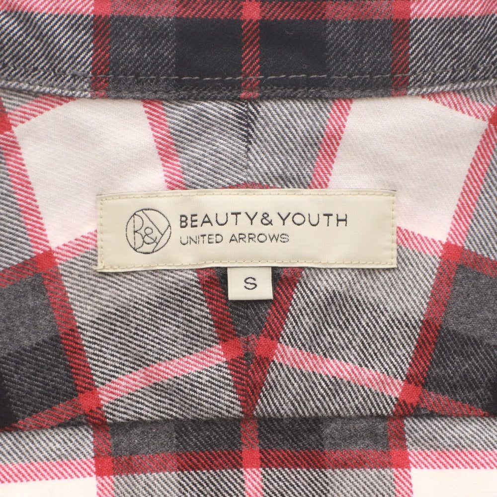 ■ BEAUTY&YOUTH UNITED ARROWS ネルシャツ 長袖 トップス 襟 フロントボタン チェック柄 レディース S 黒 赤系 グレー タグ付き 未使用
