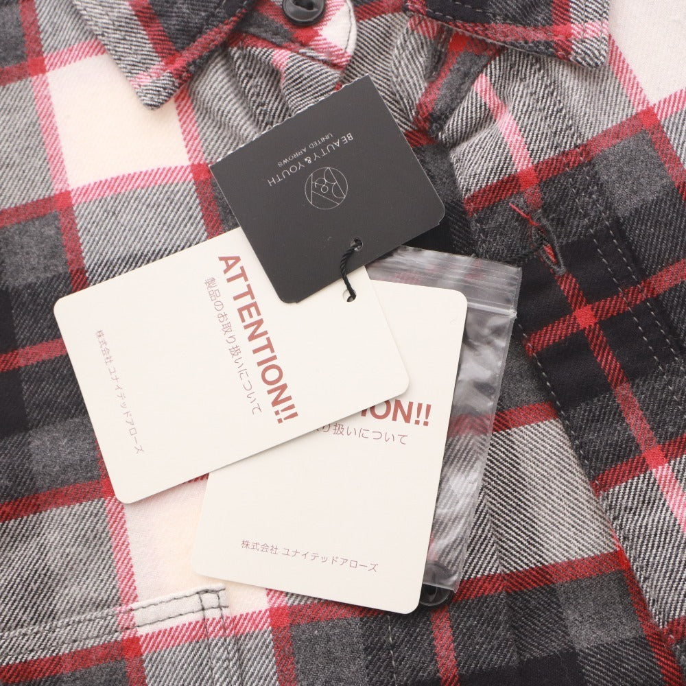 ■ BEAUTY&YOUTH UNITED ARROWS ネルシャツ 長袖 トップス 襟 フロントボタン チェック柄 レディース S 黒 赤系 グレー タグ付き 未使用