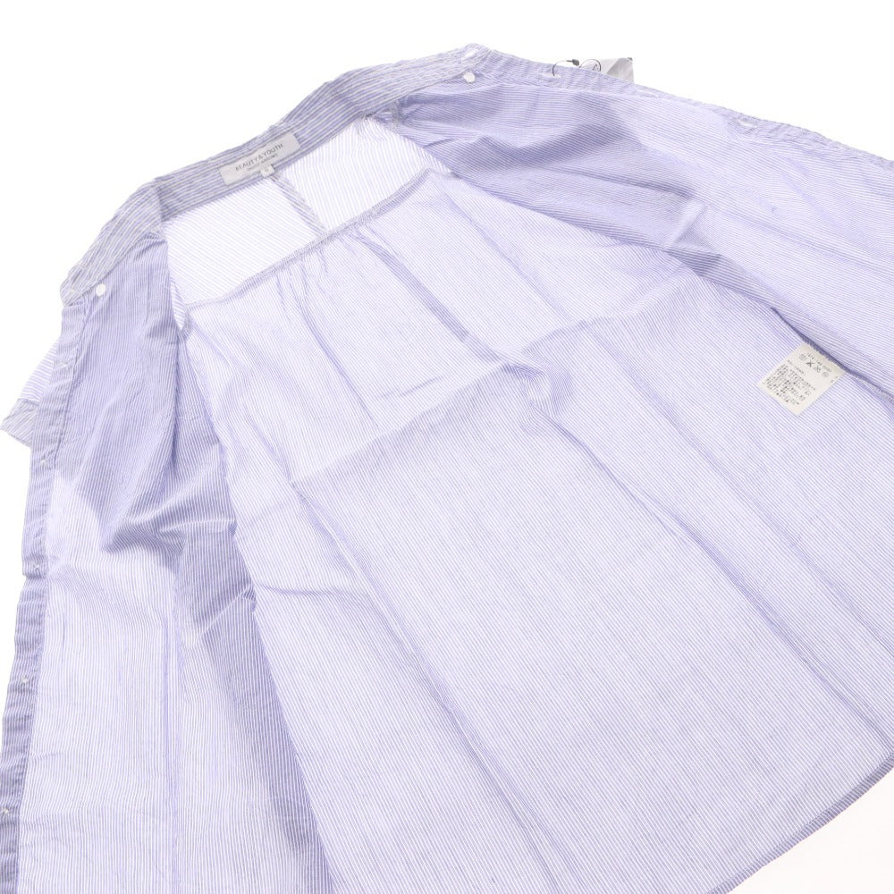 ■ BEAUTY&YOUTH UNITED ARROWS ブラウス 半袖シャツ トップス ストライプ柄 襟 ボタン レディース S コバルトブルー タグ付き 未使用