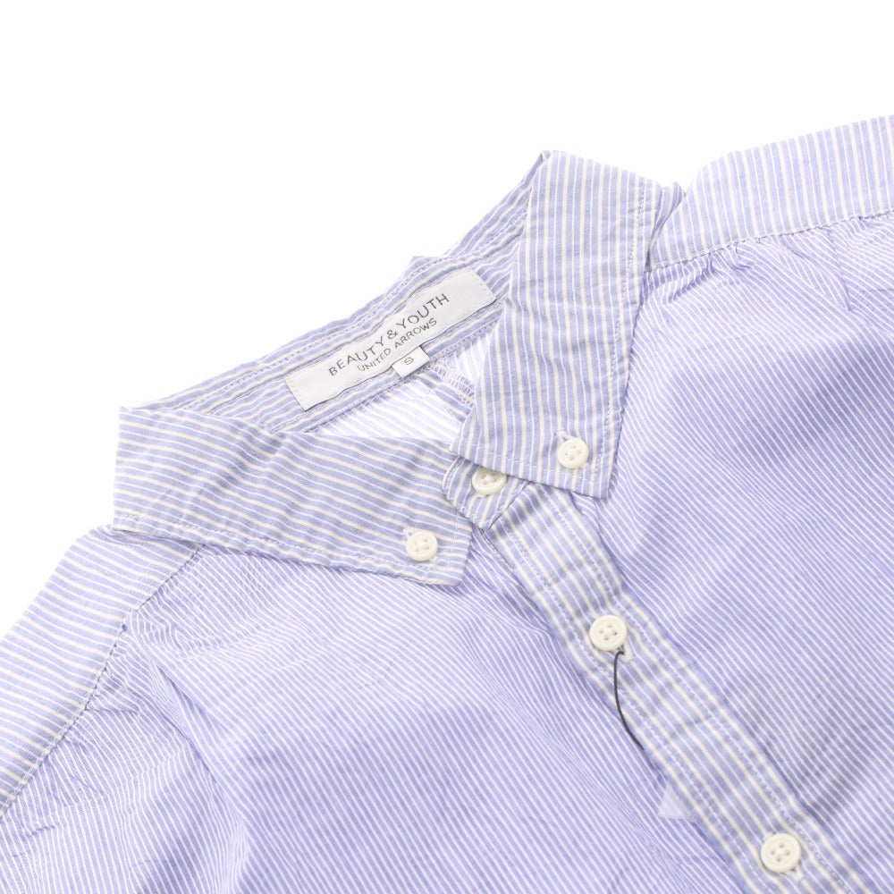 ■ BEAUTY&YOUTH UNITED ARROWS ブラウス 半袖シャツ トップス ストライプ柄 襟 ボタン レディース S コバルトブルー タグ付き 未使用