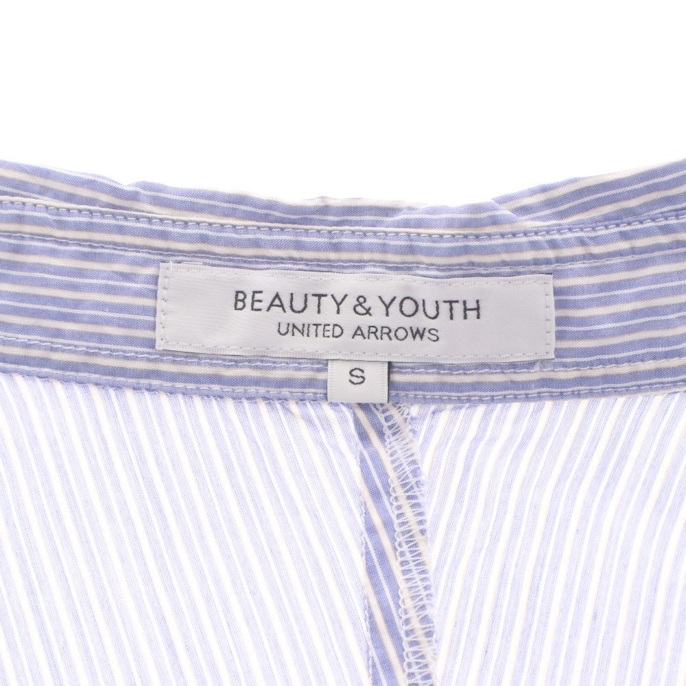 ■ BEAUTY&YOUTH UNITED ARROWS ブラウス 半袖シャツ トップス ストライプ柄 襟 ボタン レディース S コバルトブルー タグ付き 未使用