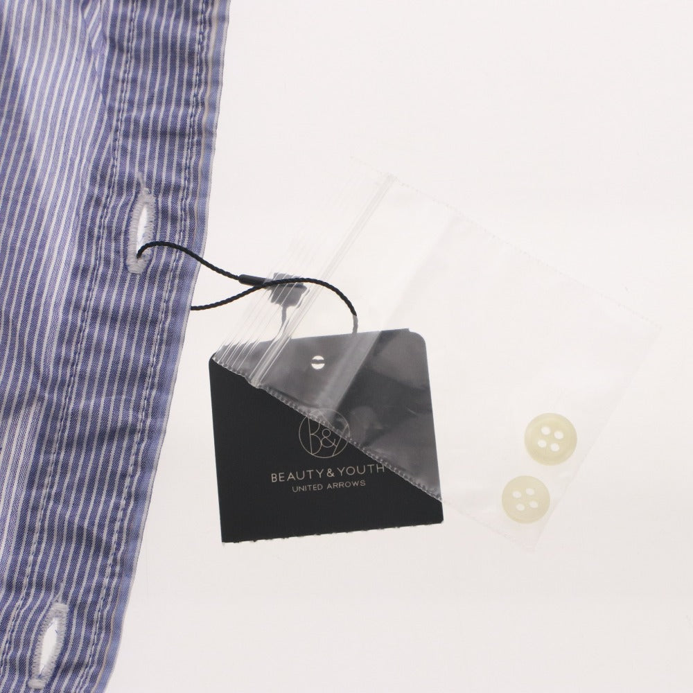 ■ BEAUTY&YOUTH UNITED ARROWS ブラウス 半袖シャツ トップス ストライプ柄 襟 ボタン レディース S コバルトブルー タグ付き 未使用
