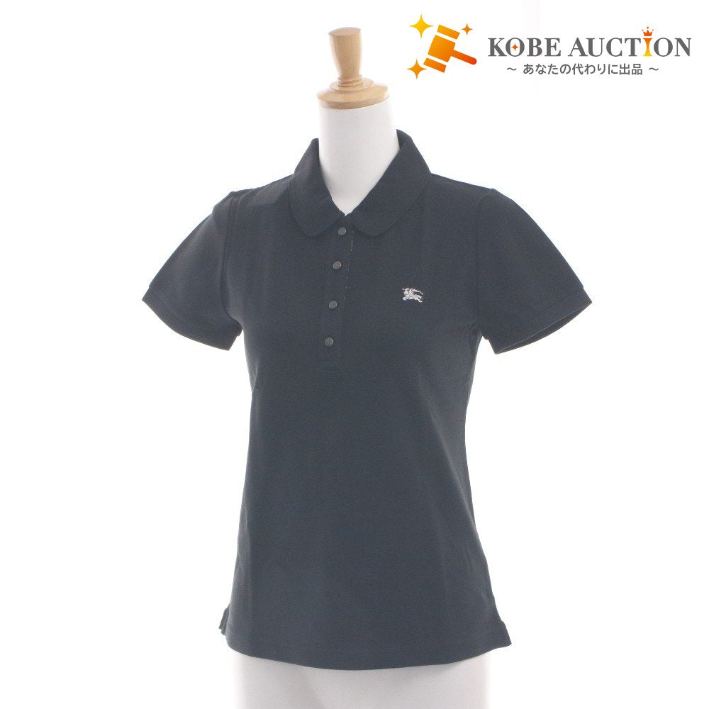 ■ BURBERRY BLUE LABEL ポロシャツ 半袖 トップス 襟 ボタン ロゴ ゴルフウエア可 三陽商会 レディース 38(M相当) 黒 タグ付き 未使用