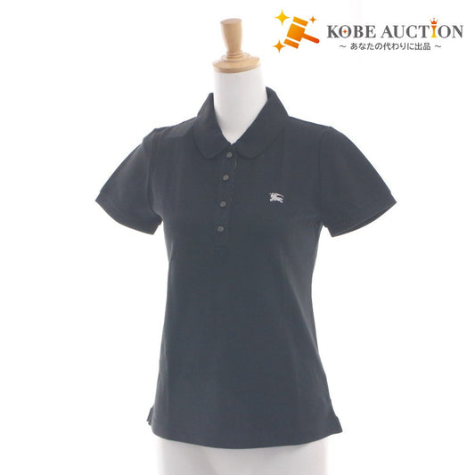 ■ BURBERRY BLUE LABEL ポロシャツ 半袖 トップス 襟 ボタン ロゴ ゴルフウエア可 三陽商会 レディース 38(M相当) 黒 タグ付き 未使用