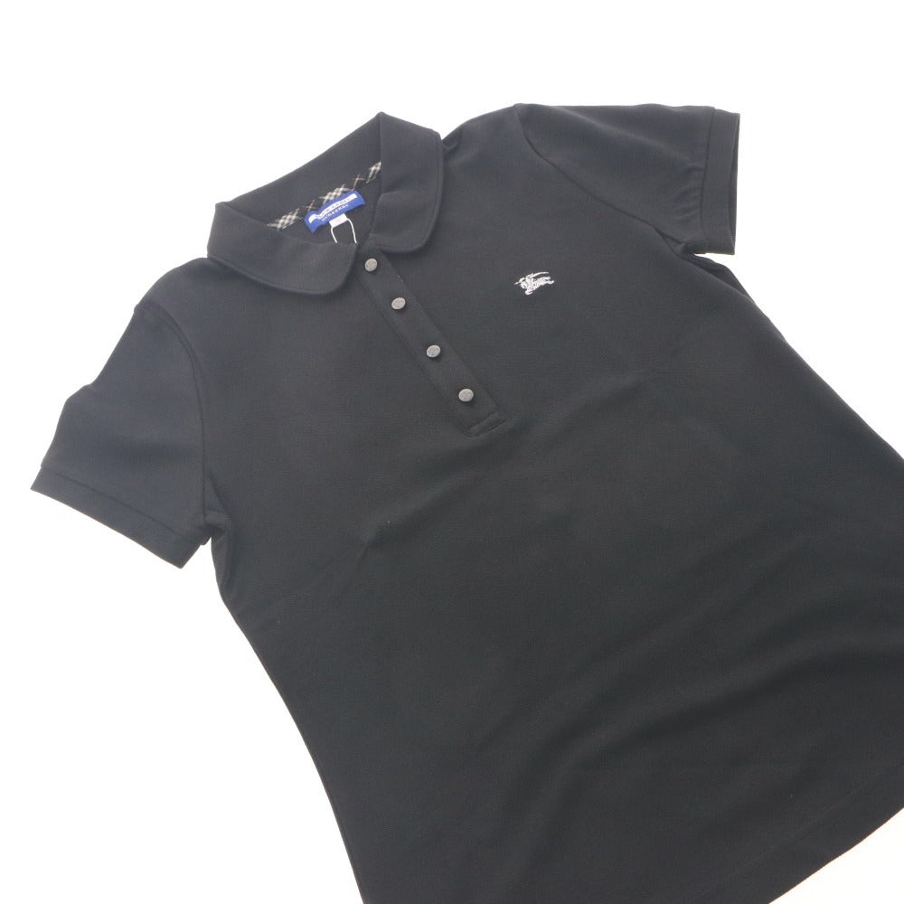 ■ BURBERRY BLUE LABEL ポロシャツ 半袖 トップス 襟 ボタン ロゴ ゴルフウエア可 三陽商会 レディース 38(M相当) 黒 タグ付き 未使用
