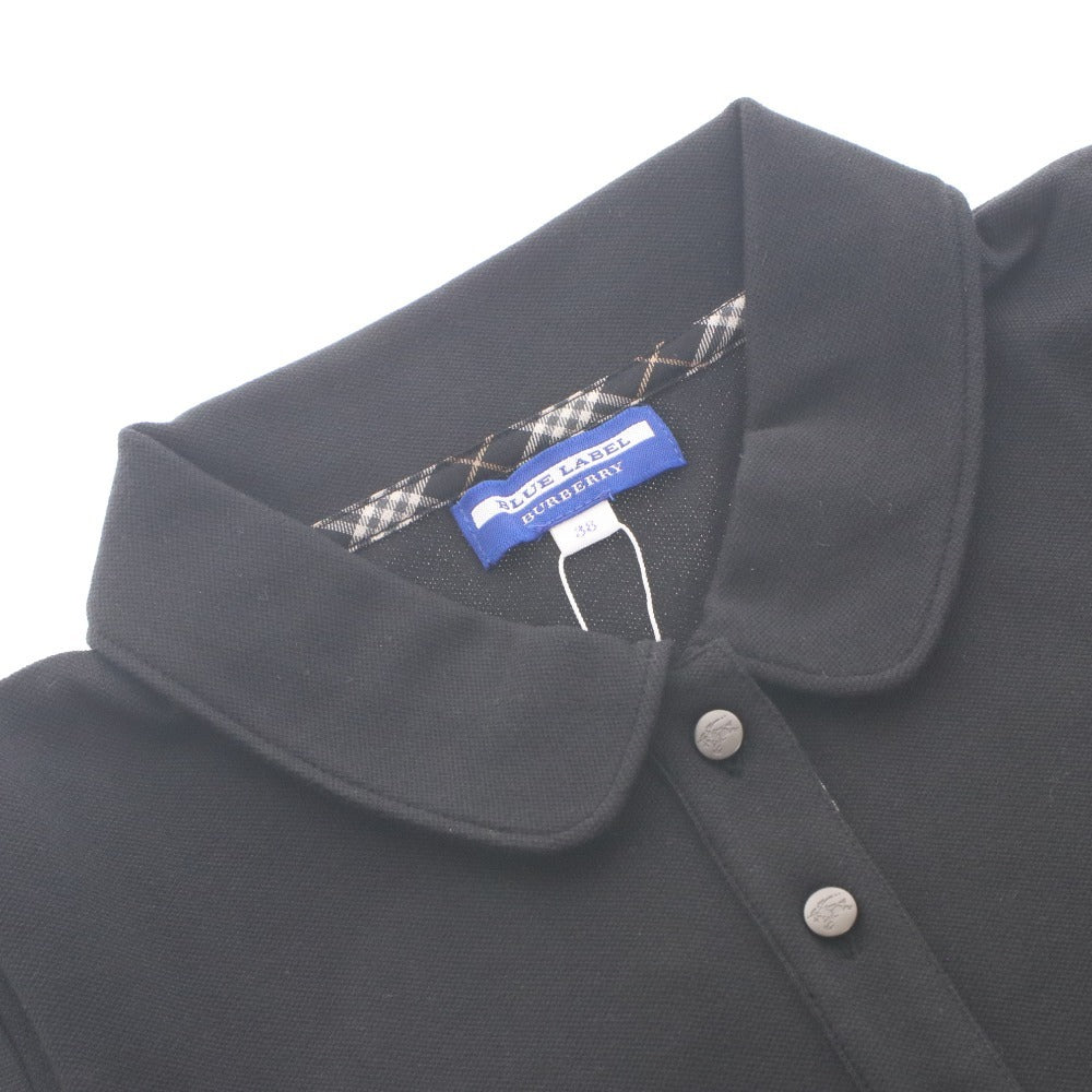 ■ BURBERRY BLUE LABEL ポロシャツ 半袖 トップス 襟 ボタン ロゴ ゴルフウエア可 三陽商会 レディース 38(M相当) 黒 タグ付き 未使用