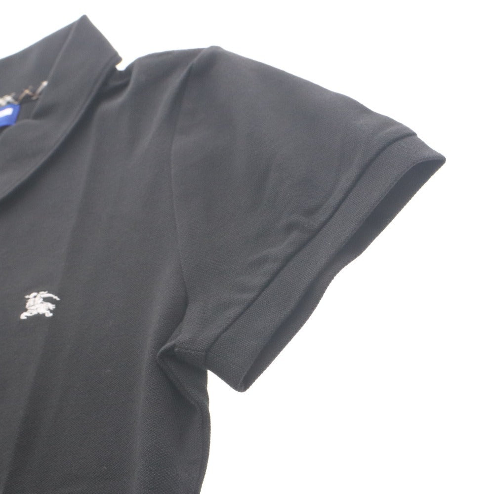 ■ BURBERRY BLUE LABEL ポロシャツ 半袖 トップス 襟 ボタン ロゴ ゴルフウエア可 三陽商会 レディース 38(M相当) 黒 タグ付き 未使用