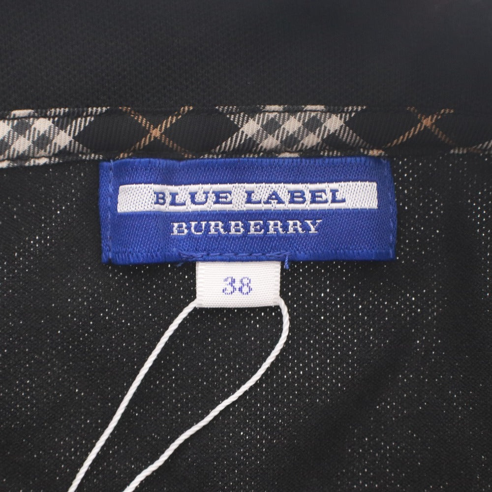 ■ BURBERRY BLUE LABEL ポロシャツ 半袖 トップス 襟 ボタン ロゴ ゴルフウエア可 三陽商会 レディース 38(M相当) 黒 タグ付き 未使用