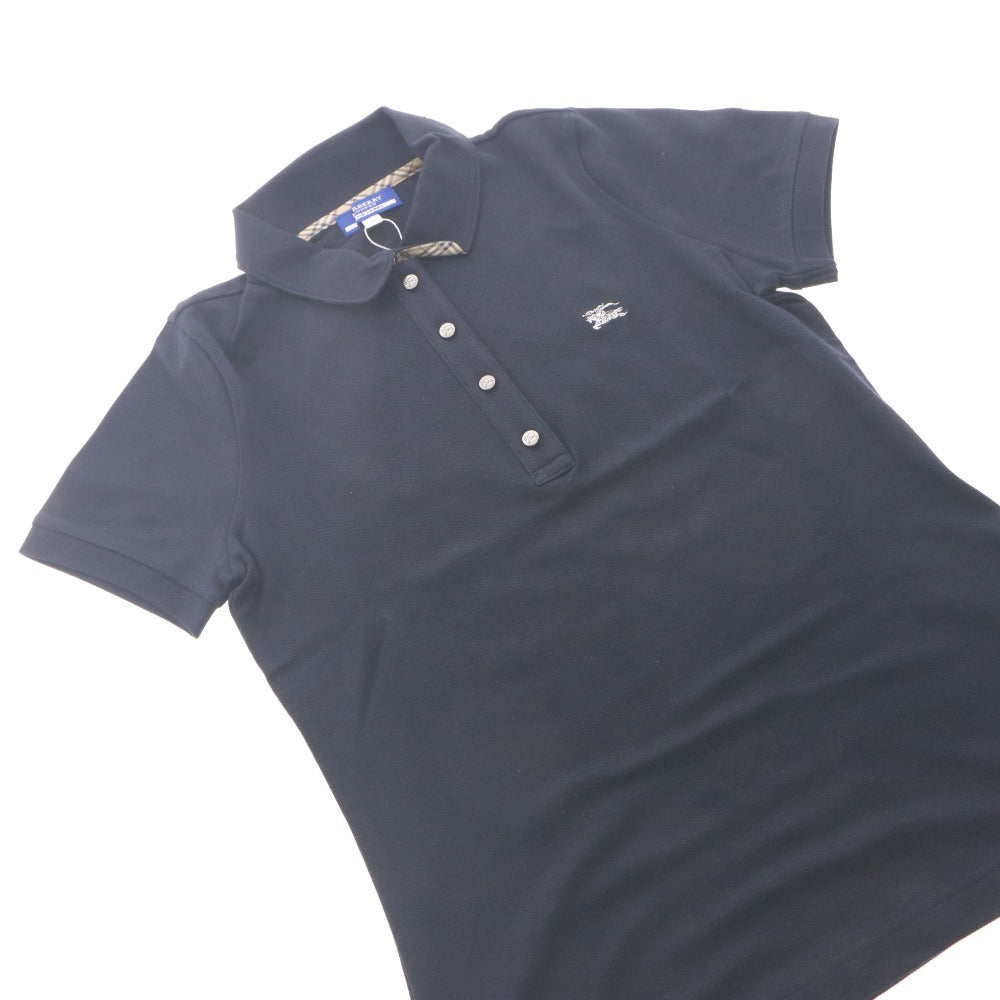 ■ BURBERRY BLUE LABEL ポロシャツ 半袖 トップス 襟裏ノバチェック ゴルフウエア可 三陽商会 レディース 38(M相当) 黒 タグ付き 未使用
