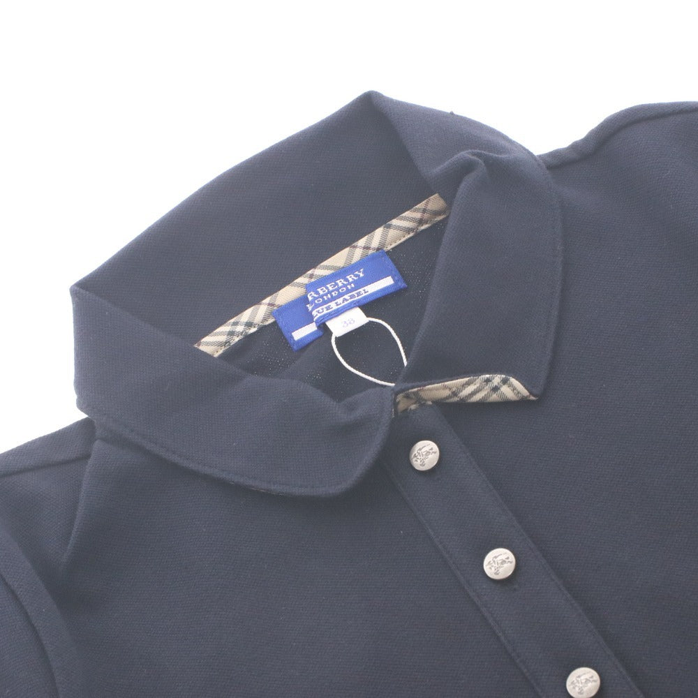 ■ BURBERRY BLUE LABEL ポロシャツ 半袖 トップス 襟裏ノバチェック ゴルフウエア可 三陽商会 レディース 38(M相当) 黒 タグ付き 未使用