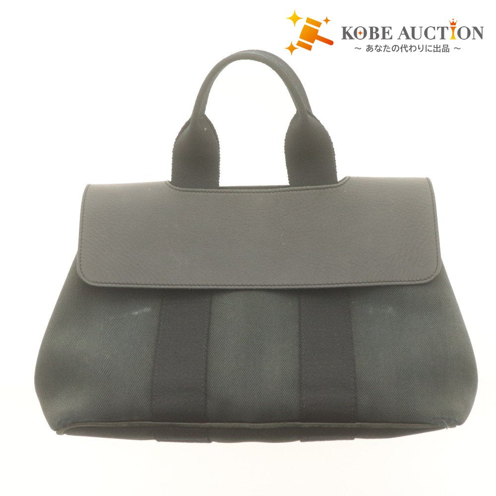 ■ HERMES Hermes Handbag Valparaiso PM Model Bag Tote Canvas Leather Women's Black Gray Khaki Gray No Pouch