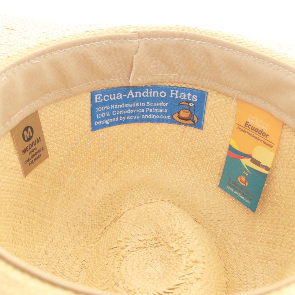■ Ecua-Andino エクアアンディーノ 帽子 ハット パナマ帽子 パナマハット 麦わら ハンドメイド エクアドル産 M アイボリー系 新品 未使用