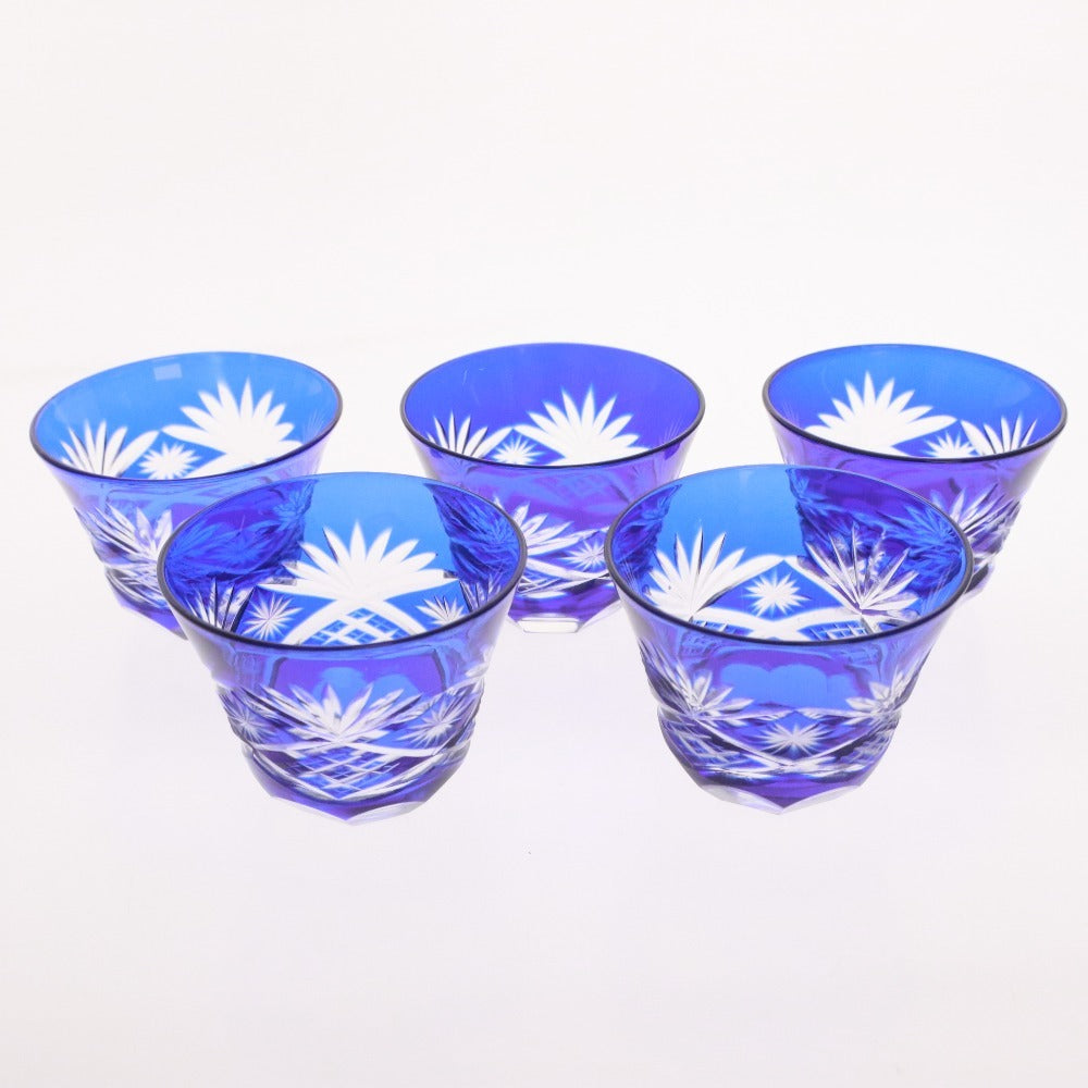 ■ 手作りきりこ 彩 一口ビール＆ぐい飲み 切子グラス 5客揃え ビールグラス 冷酒グラス 酒器 木箱付き 未使用
