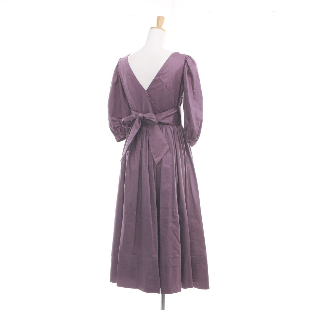 ■ LAURA ASHLEY ローラアシュレイ ワンピース トップス ボトムス 無地 リボン コットン 日本製 レディース 9 パープル系