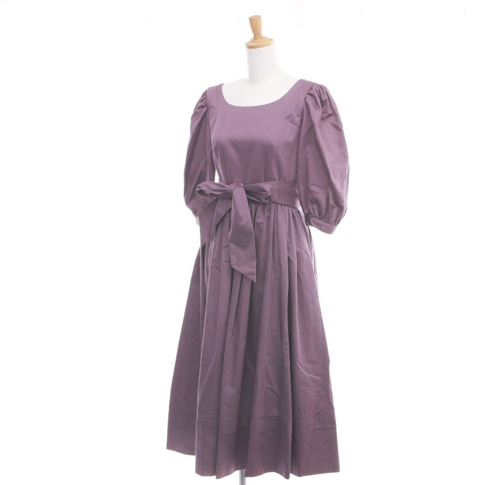 ■ LAURA ASHLEY ローラアシュレイ ワンピース トップス ボトムス 無地 リボン コットン 日本製 レディース 9 パープル系