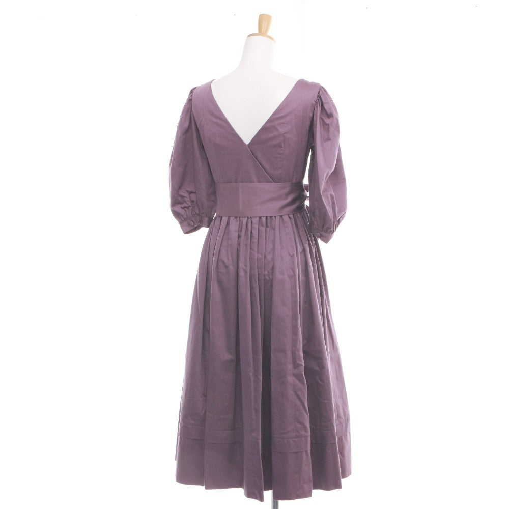 ■ LAURA ASHLEY ローラアシュレイ ワンピース トップス ボトムス 無地 リボン コットン 日本製 レディース 9 パープル系