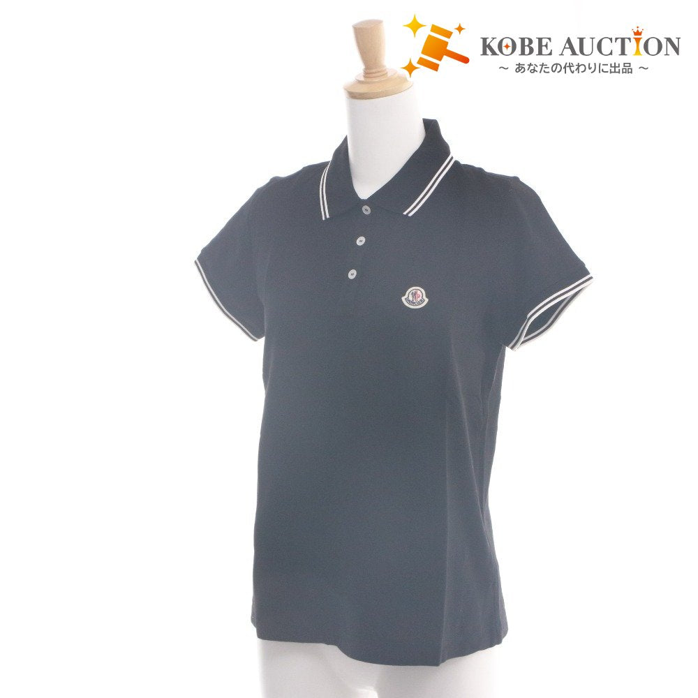 ■ MONCLER モンクレール Tシャツ トップス 半袖 ボタン 襟 ワンポイント レディース メンズ M ブラック タグ付き 未使用