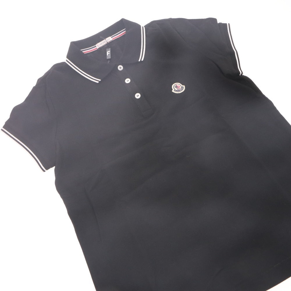 ■ MONCLER モンクレール Tシャツ トップス 半袖 ボタン 襟 ワンポイント レディース メンズ M ブラック タグ付き 未使用