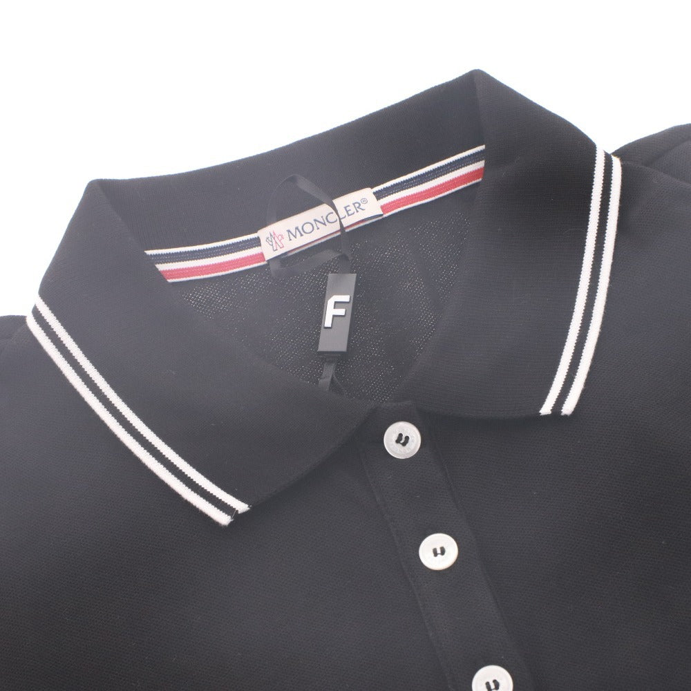 ■ MONCLER モンクレール Tシャツ トップス 半袖 ボタン 襟 ワンポイント レディース メンズ M ブラック タグ付き 未使用