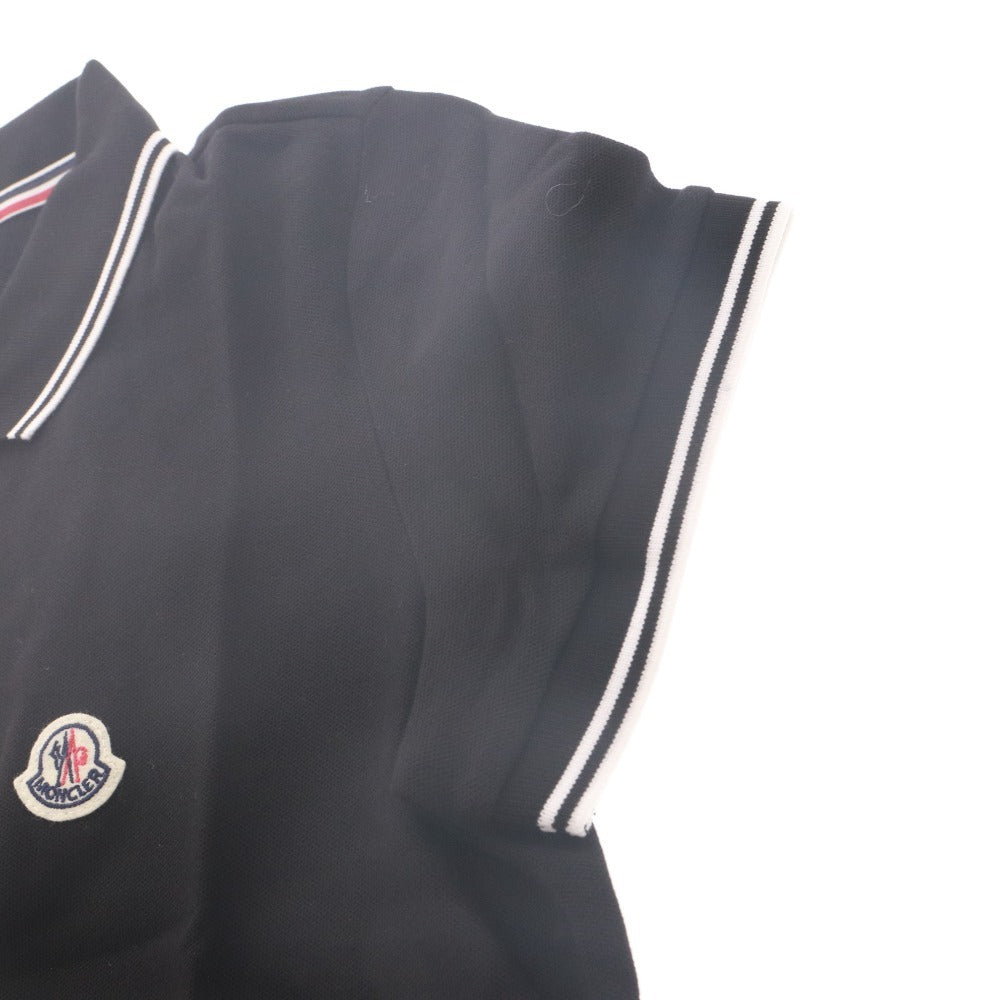 ■ MONCLER モンクレール Tシャツ トップス 半袖 ボタン 襟 ワンポイント レディース メンズ M ブラック タグ付き 未使用
