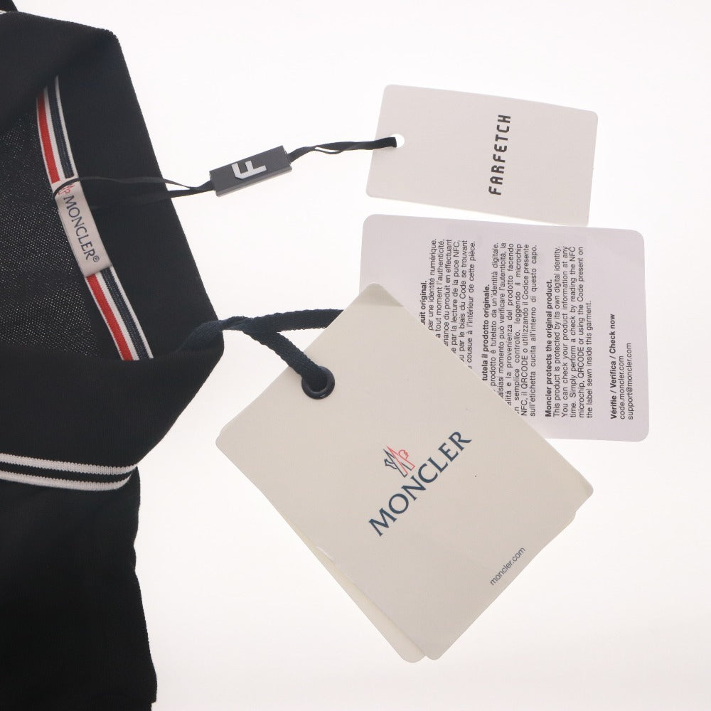 ■ MONCLER モンクレール Tシャツ トップス 半袖 ボタン 襟 ワンポイント レディース メンズ M ブラック タグ付き 未使用