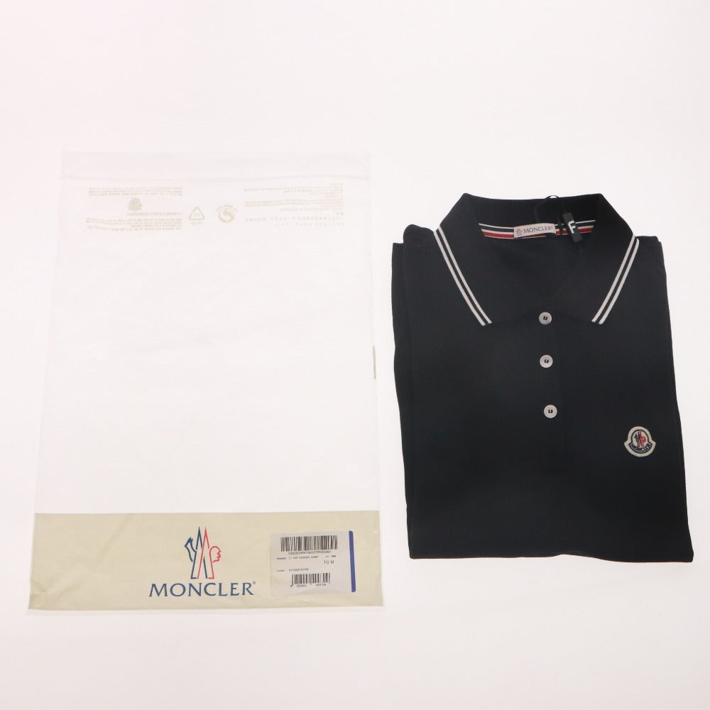 ■ MONCLER モンクレール Tシャツ トップス 半袖 ボタン 襟 ワンポイント レディース メンズ M ブラック タグ付き 未使用