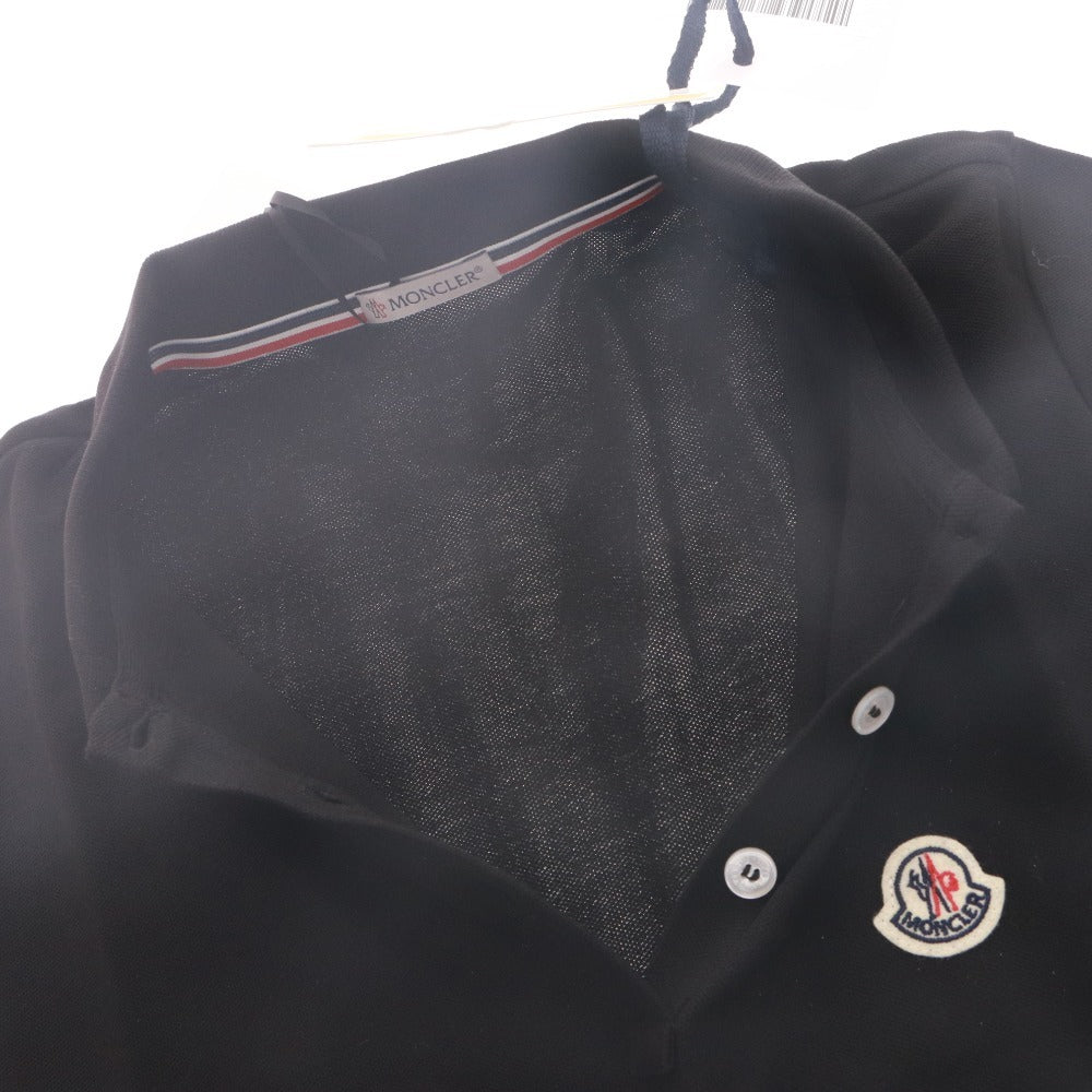 ■ MONCLER モンクレール Tシャツ トップス 半袖 ボタン 襟 ワンポイント レディース メンズ M ブラック タグ付き 未使用