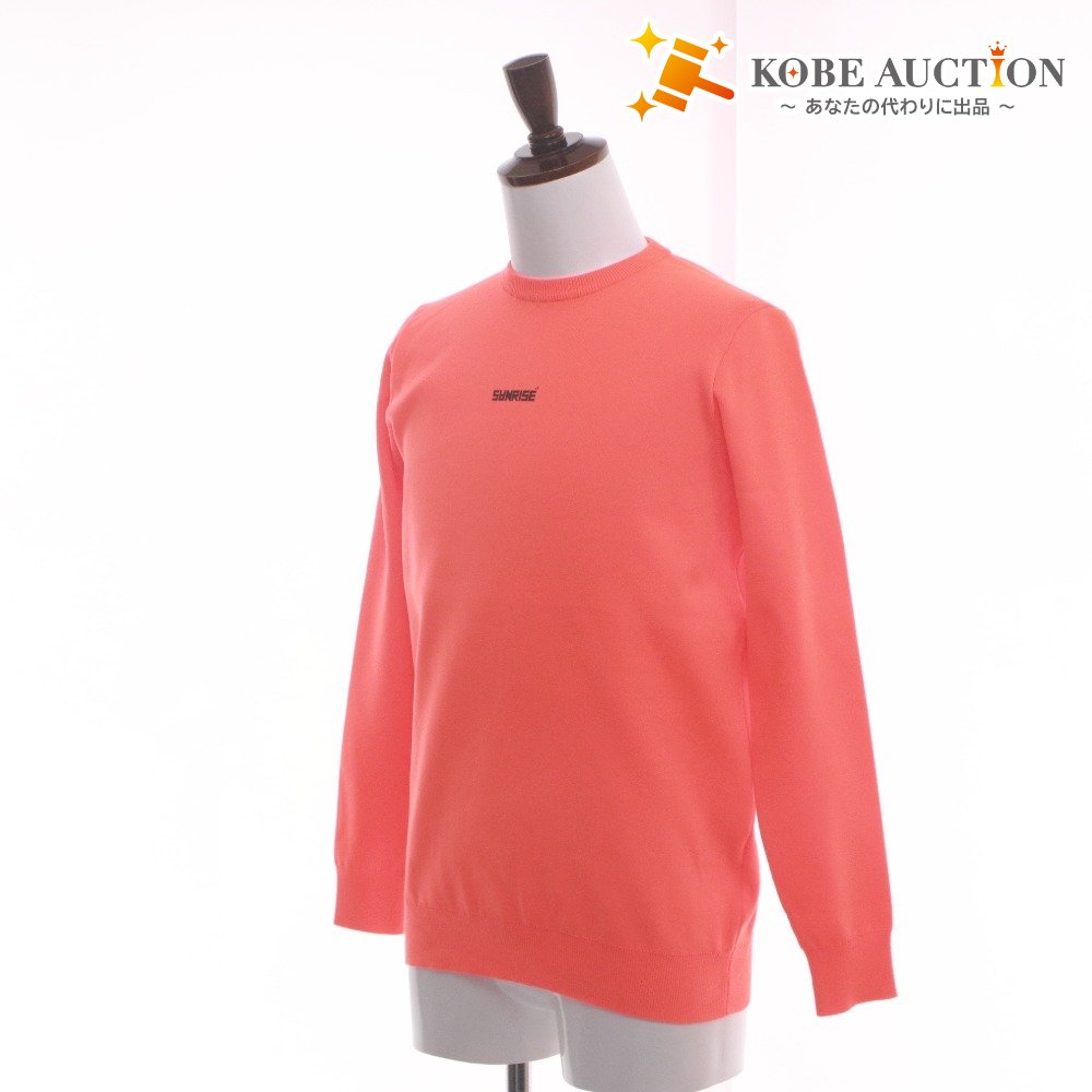 ■ SUNRISE サンライズ Tシャツ 長袖 丸首 トップス ウェア ゴルフ ロゴ 無地 メンズ レディース M オレンジ シール付き