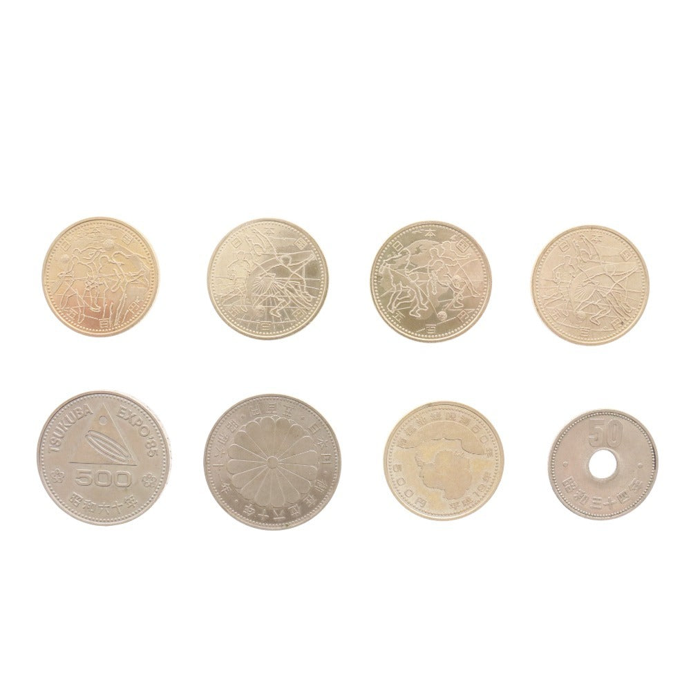 ■ 500 yen commemorative coins, old coins, set of 8, bulk sale: 2002 FIFA World Cup, 50 Years of Antarctic Research, Tsukuba Expo, 60th Year of the Reign of Emperor Hirohito, etc.