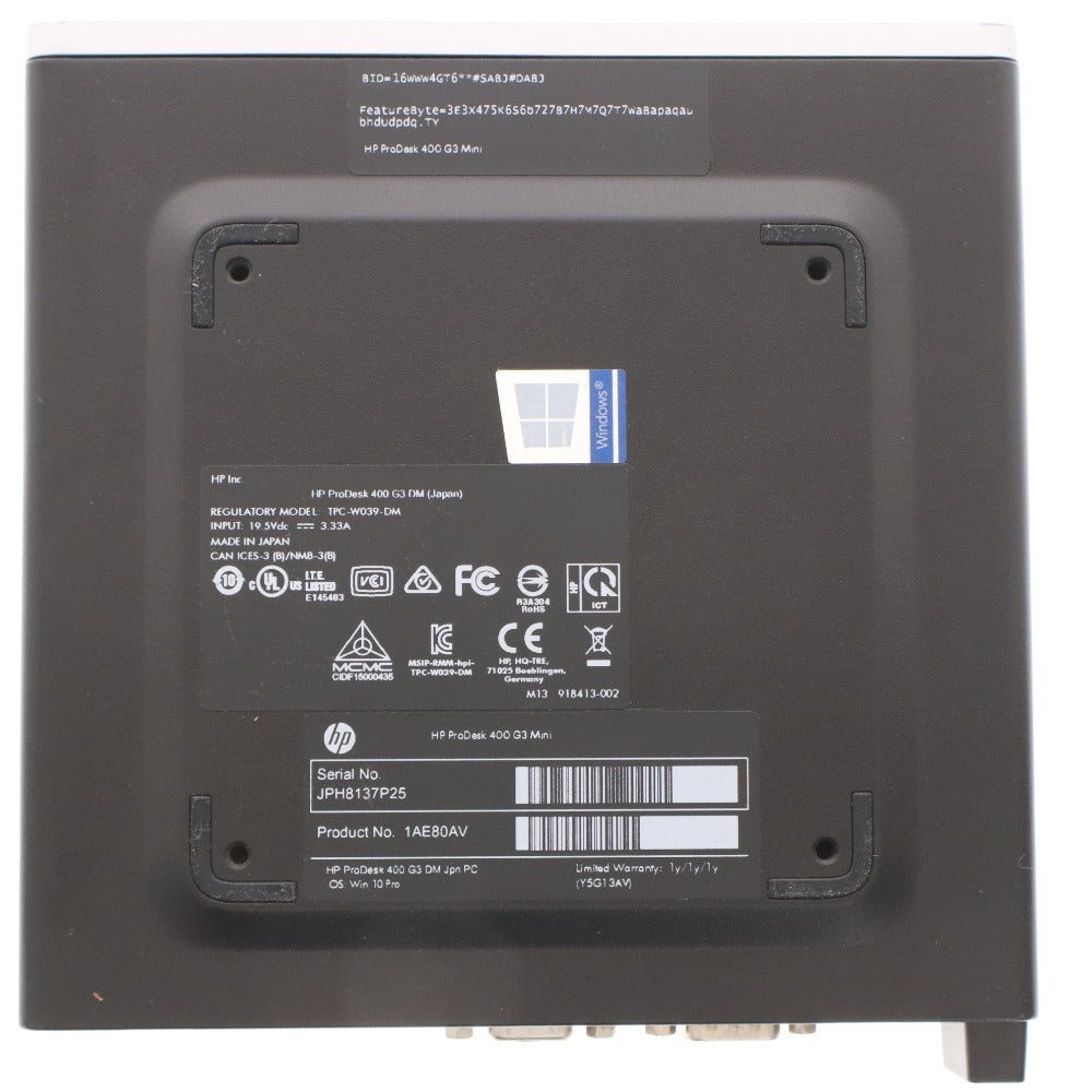 ■ HP 小型 パソコン HP ProDesk 400 G3 Mini Intel(R) Celeron(R)CPU G3900T@2.60Hz 8GB 通電確認済み 付属品付き